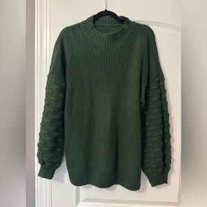Green Textured Sleeve Sweater